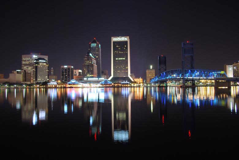 Jacksonville, Florida evening skyline.